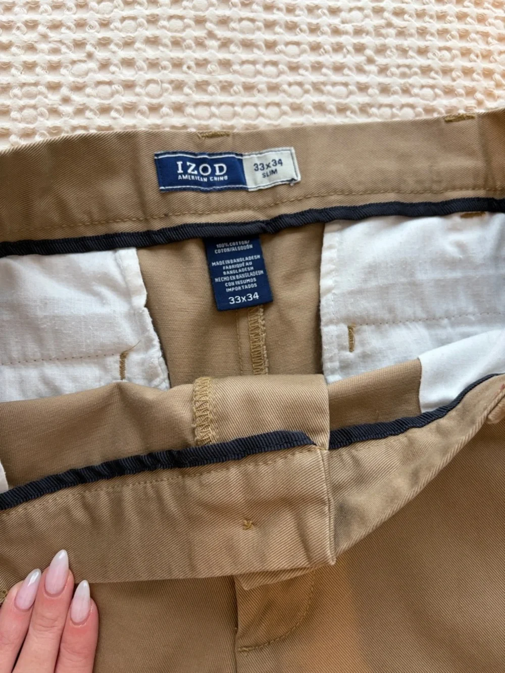Izod Men’s Khaki Tan Chinos - Slim Flat Front
